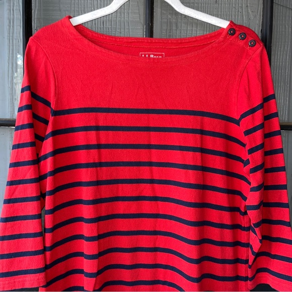 ⚓️ L. L. Bean dress, 100% cotton, red with horizontal navy blue stripes - Picture 2 of 7